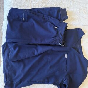 Figs navy Blue Scrub Catarina XL top and L high waisted Zamora bottoms